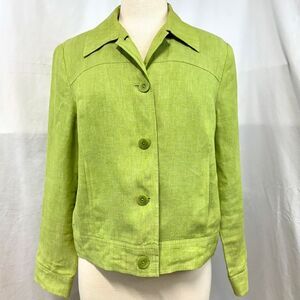 TALBOTS Green 100% Irish Linen Lined Collared Button Jacket Womens 12 Retro